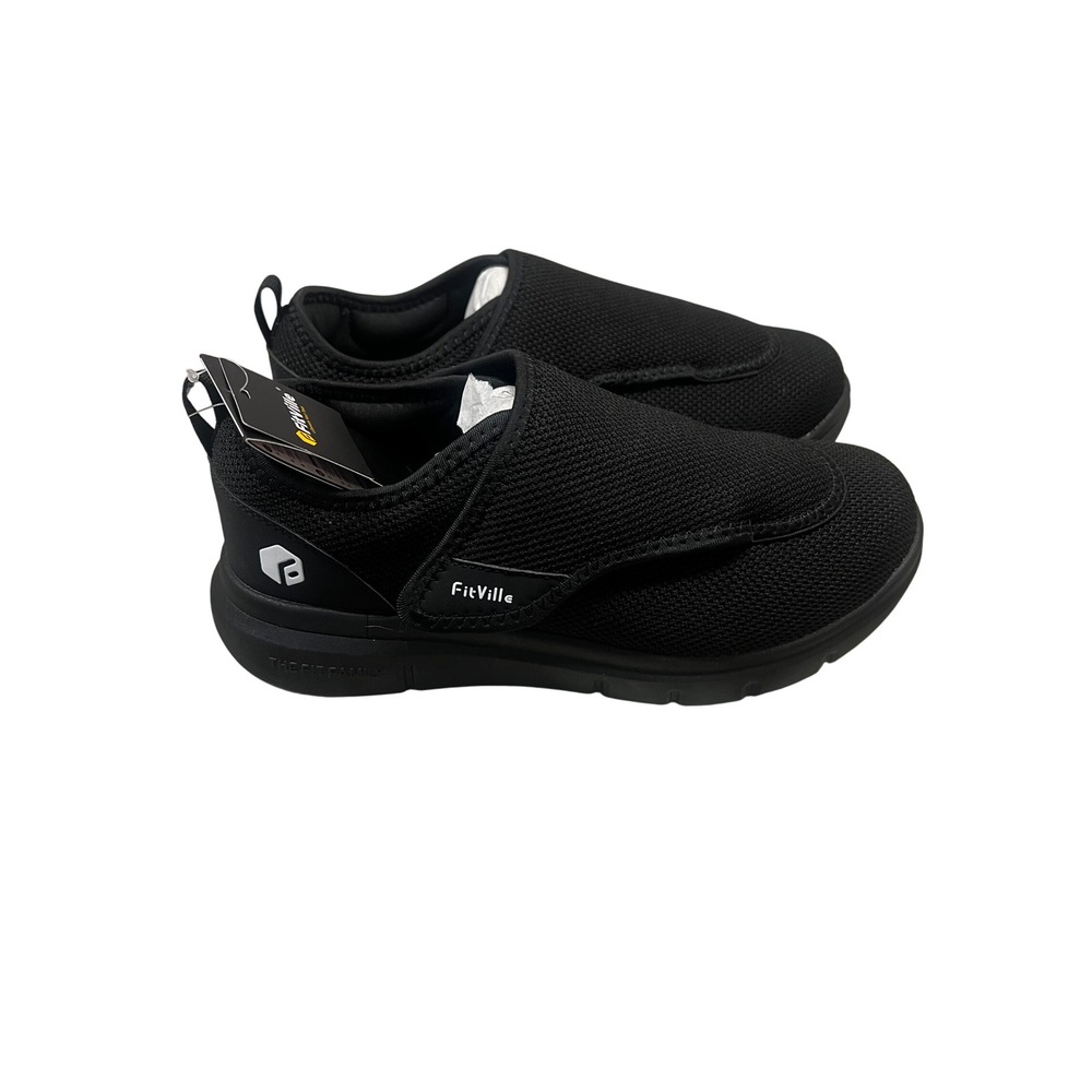 FitVille Easy Top Wings Walking Shoes Arch Support Diabetic Extra Wide Black 9.5 - Picture 2 of 7